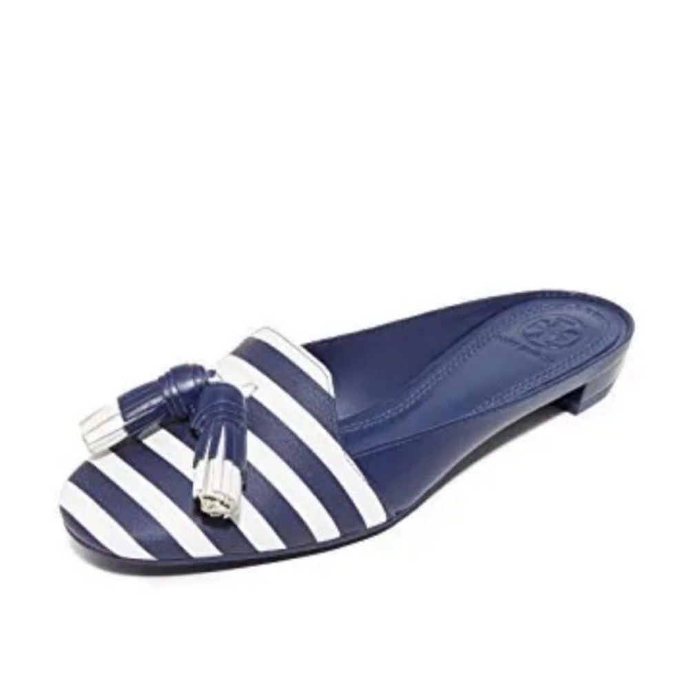 Tory Burch Navy and White Striped Mules - Picture 4 of 6